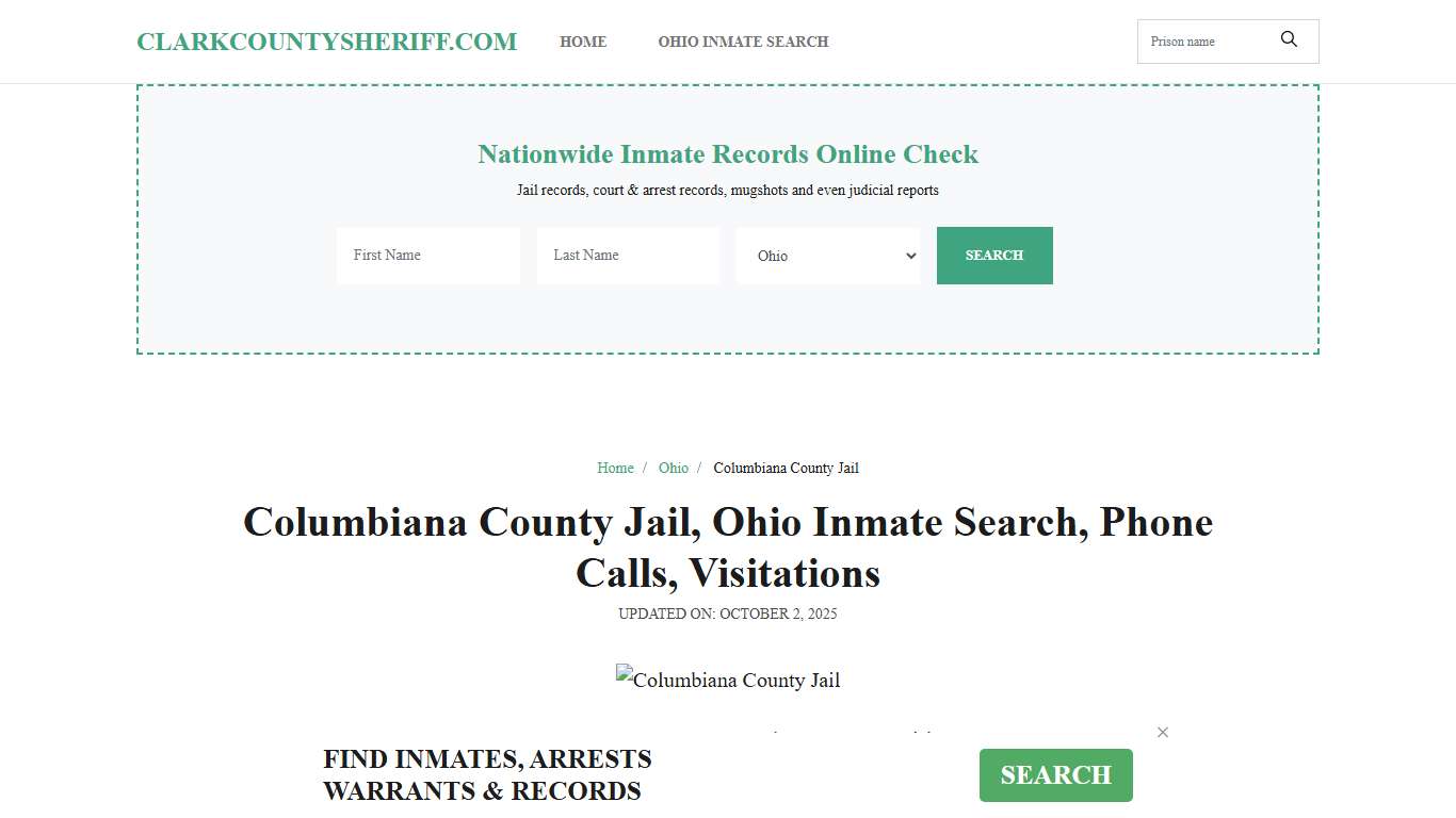 Columbiana County Jail, Ohio Inmate Search, Visitations